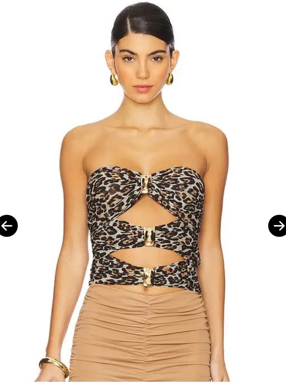 Strapless Leopard Print Cutout Crop Top with Gold Accents - Brown/Black
